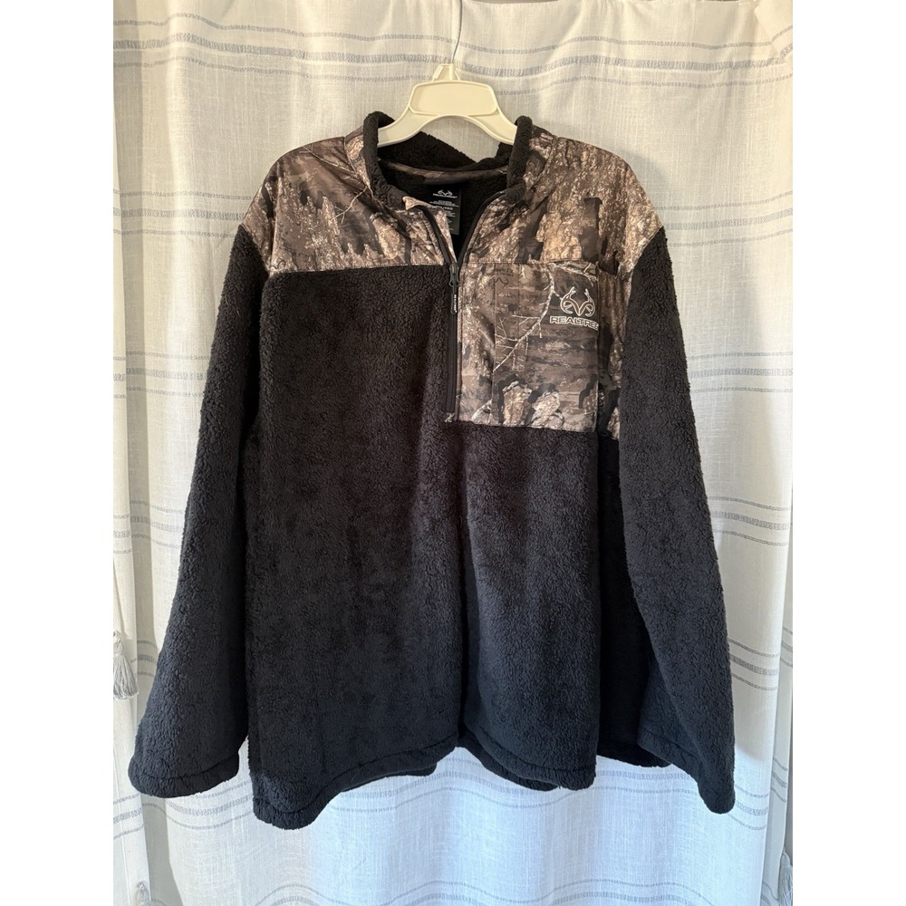 Realtree Men's S Olive/Wavex Camo‎ Sherpa Pile Jacket 1/4 Zip Pullover Size 3x
